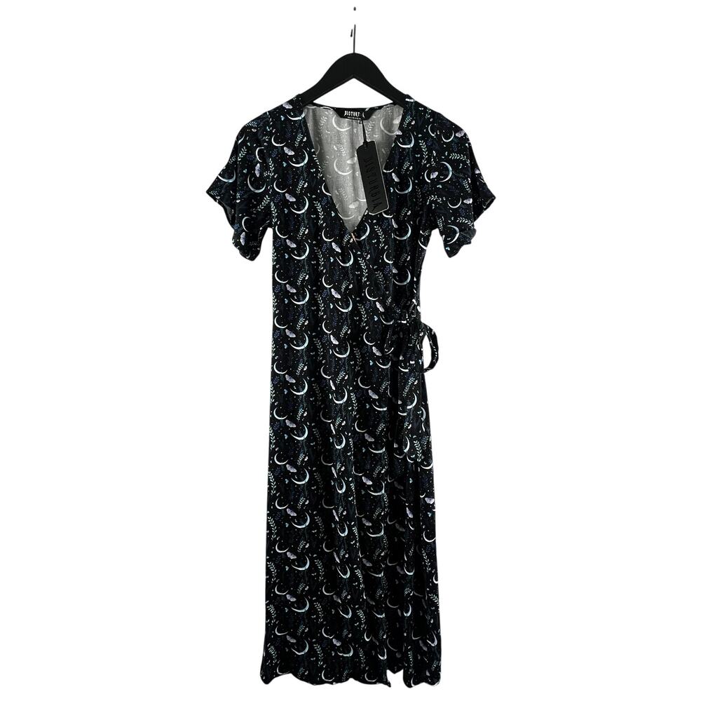 Disturbia Moon Moth Graphic Print Wrap Midi Dress NWT US 2